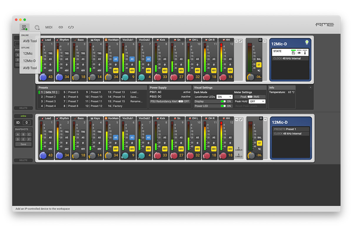 RME Connector - Control of 12Mic, 12Mic-D and AVB Tool via network & MIDI